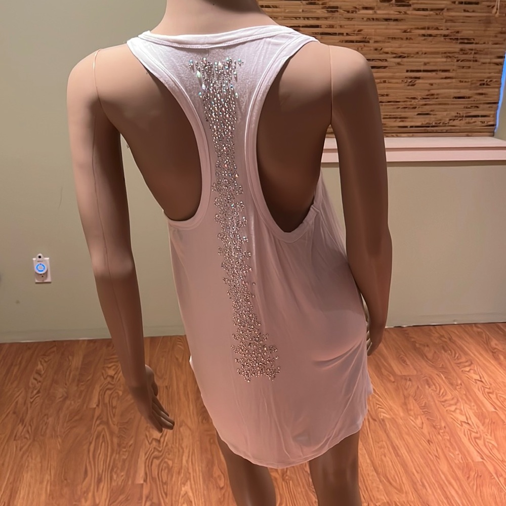 White Rhinestone Embellished Tank Dress Or Swimsuit Cover Size M
